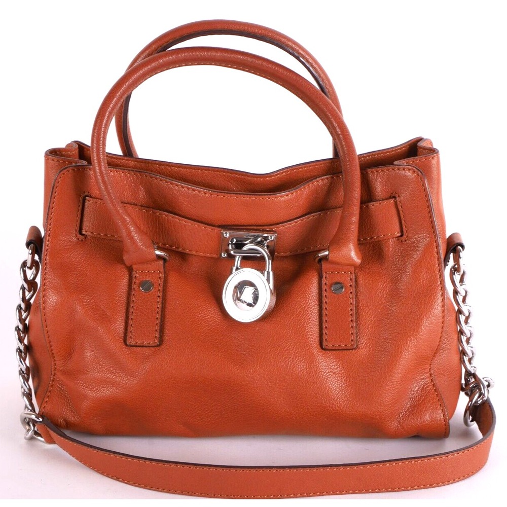 Michael Kors HAMILTON Small/Medium Cognac Brown Leather Satchel Shoulder Bag